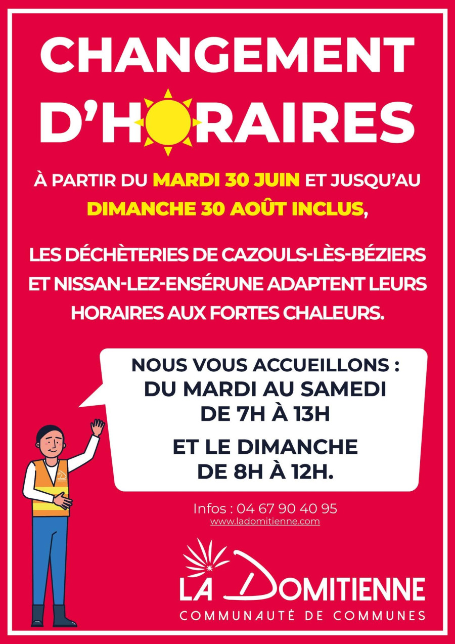 La Domitienne - Horaire été - déchèterie