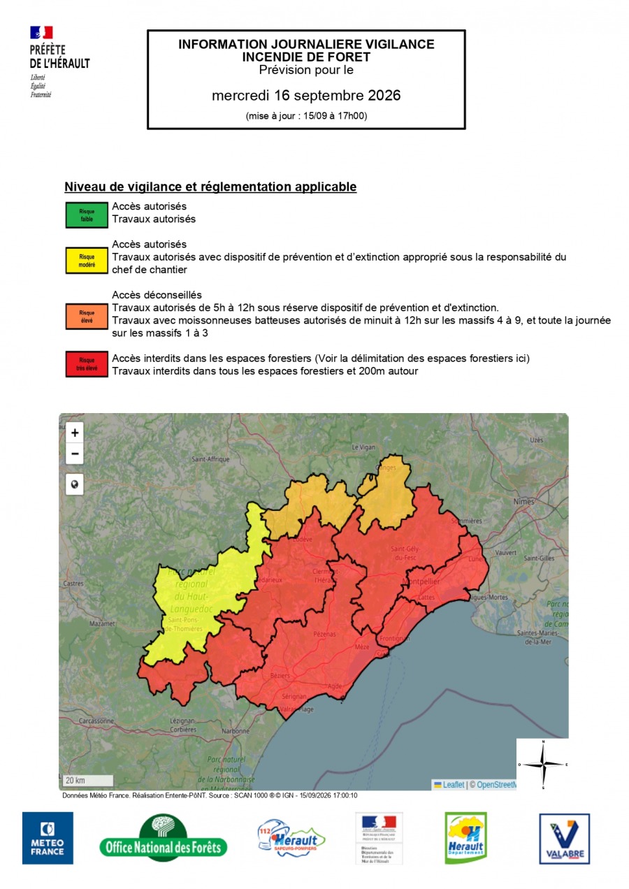Risque élevé incendie - Mercredi 16 septembre