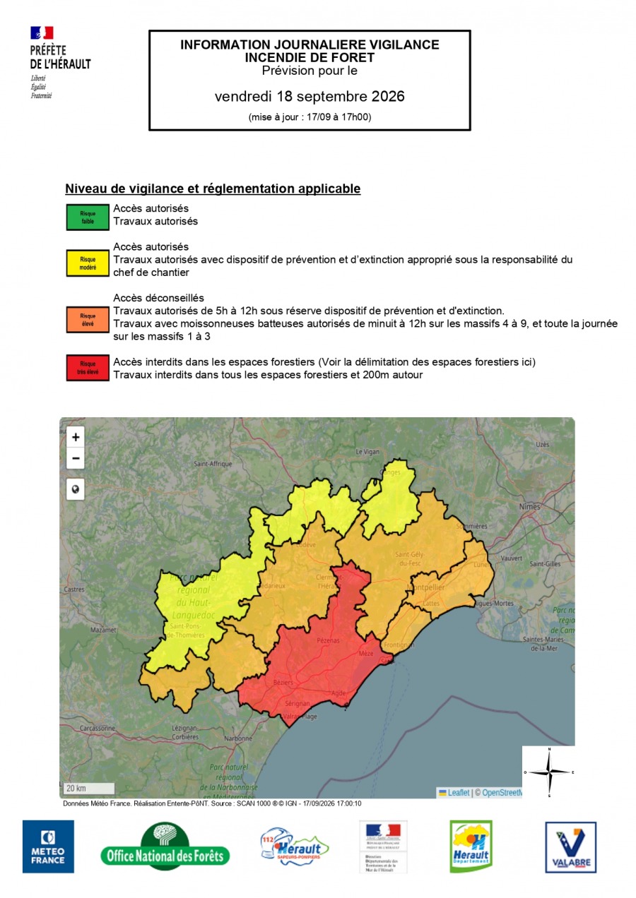Risque incendie dans l’Hérault pour le vendredi 18 septembre