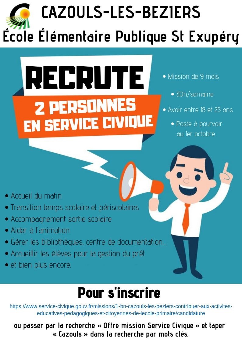 Actualit S Service Civique Recrutement Cazouls L S B Ziers