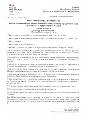 COVID19 I Arrêté Préfectoral N•2020.01.1107 portant diverses mesures visant à renforcer la lutte