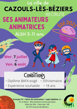 Recrutement Animateurs ALSH - été 2021