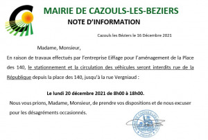 Note information - Travaux Rue de la République